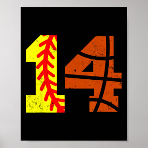 Softll Sketll Number 14 Jersey Funny 14th Birthday Poster
