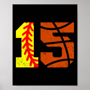 Softll Sketll Number 15 Jersey Funny 15th Birthday Poster
