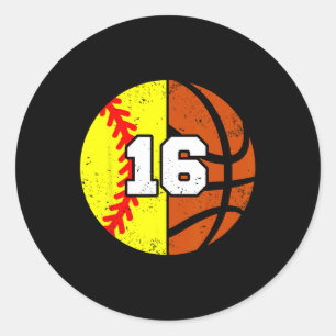 Softll Sketll Number 16 Jersey Funny 16th Birthday Classic Round Sticker