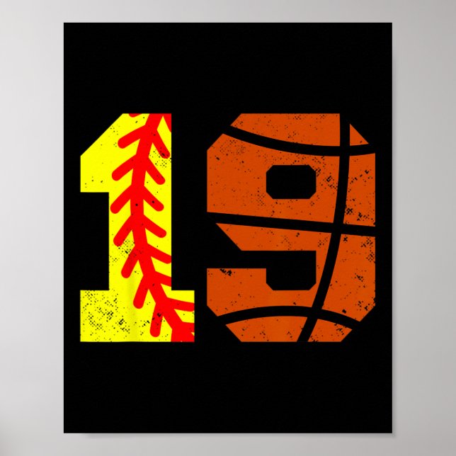 Softll Sketll Number 19 Jersey Funny 19th Birthday Poster (Front)