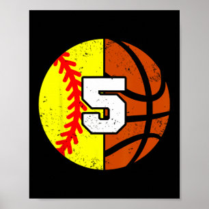 Softll Sketll Number 5 Jersey Funny 5th Birthday Poster