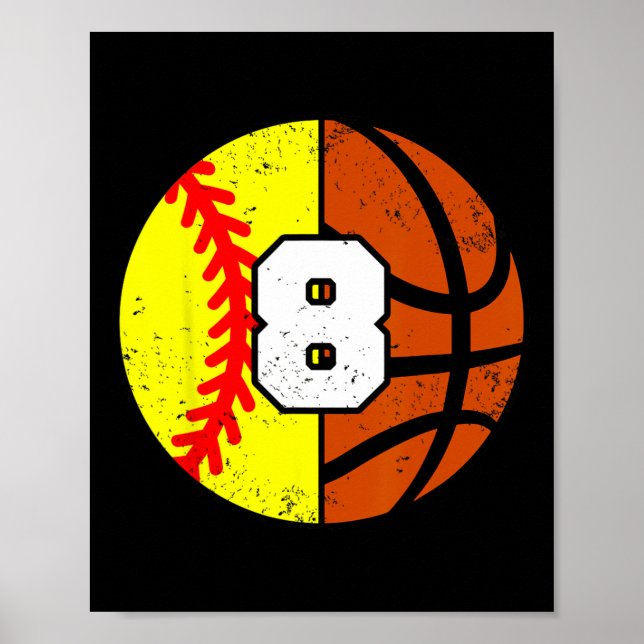 Softll Sketll Number 8 Jersey Funny 8th Birthday  Poster (Front)
