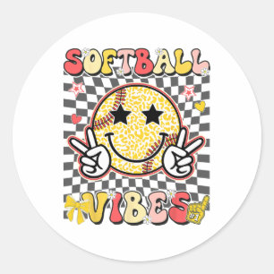 Softll Vibes Retro Leopard Chequered Game Day Girl Classic Round Sticker