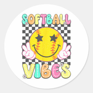 Softll Vibes Softll Retro Groovy Game Day Girls Wo Classic Round Sticker
