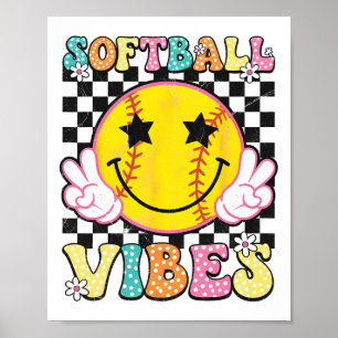 Softll Vibes Softll Retro Groovy Game Day Girls Wo Poster
