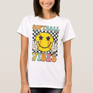 Softll Vibes Softll Smile Face Groovy Game Day Gir T-Shirt