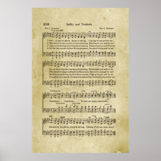 Softly and Tenderly Gospel Sheet Music Poster
