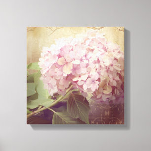 Softly Summer 2 Songbirds Pink Hydrangeas Vintage Canvas Print