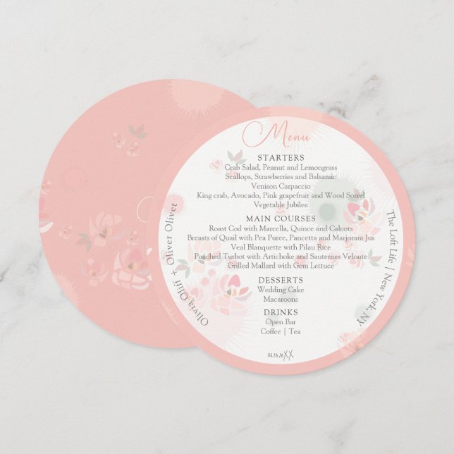 Softness Tea Roses Wedding Circle Menu (Front/Back)