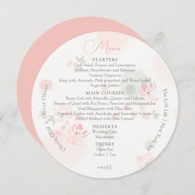 Softness Tea Roses Wedding Circle Menu (Front/Back)