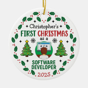 Software Developer First Christmas Custom Name Ceramic Ornament