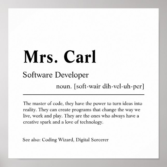 Software Developer Personalised Gift Poster (Front)