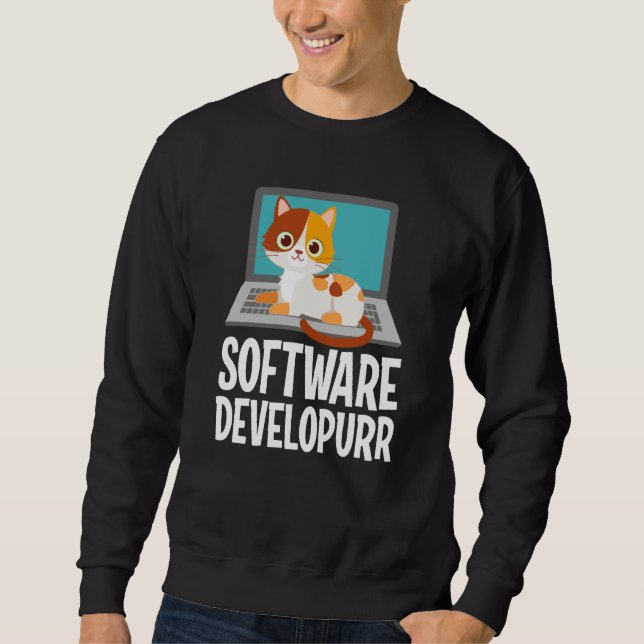 Software Developer Programming Joke Cute Cat Lapto Sweatshirt (Front)