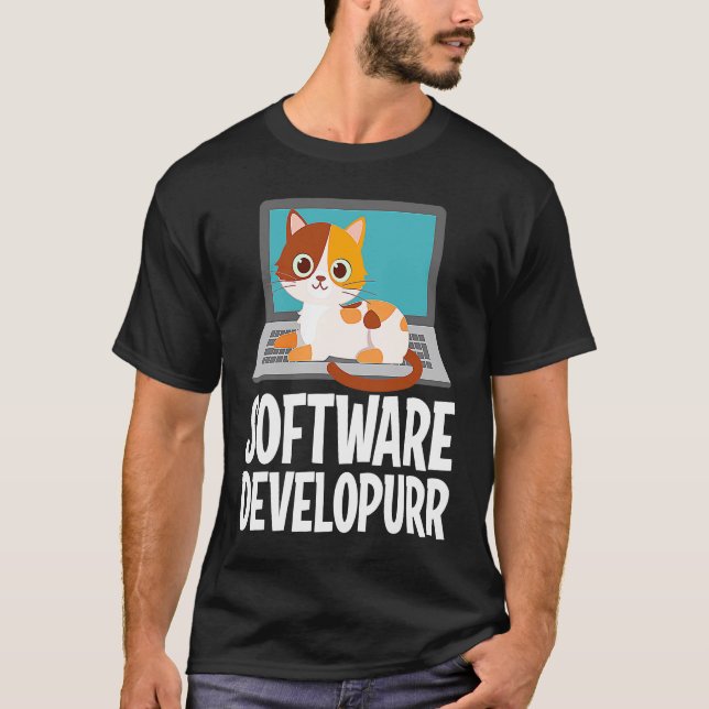 Software Developer Programming Joke Cute Cat Lapto T-Shirt (Front)