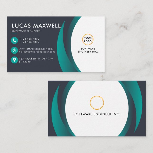 Software Engineer Business Cards Blue and White (Front/Back)