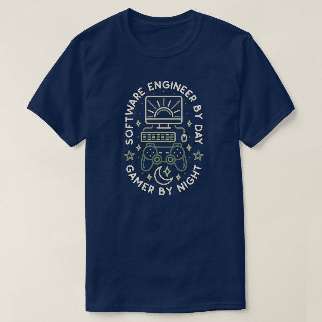 Software Engineer By Day Gamer By Night Gaming T-Shirt (Design Front)