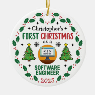 Software Engineer First Christmas Custom Name Ceramic Ornament