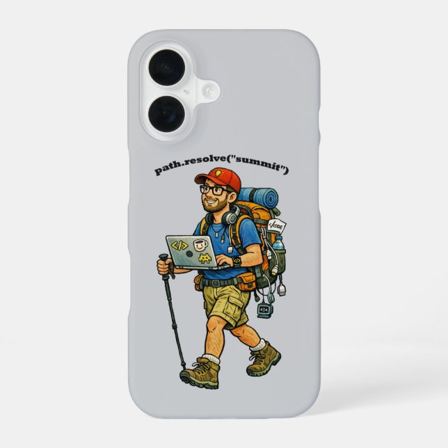 Software Engineer Going Hiking with a Backpack URM iPhone 16 Case (Back)