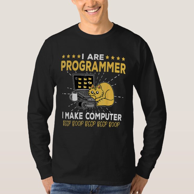 Software Engineer Orange Cat Programmer Make Compu T-Shirt (Front)