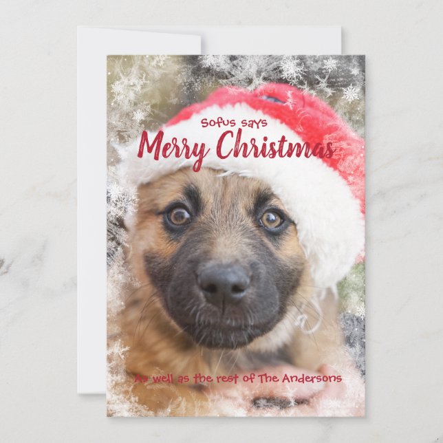 Sofus says Merry Christmas with white winterframe Holiday Card (Front)
