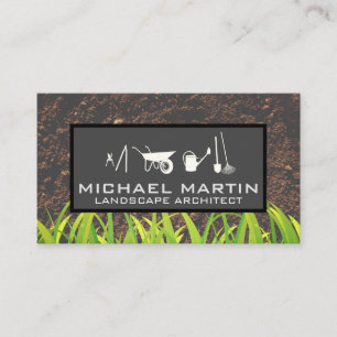 Soil and Growing Grass Gardening Tools Business Card
