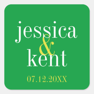 Soild green clean typography modern wedding favour square sticker