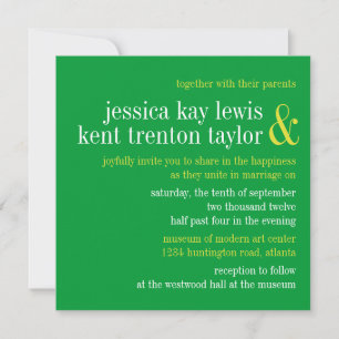 Soild green typography modern couple wedding invitation