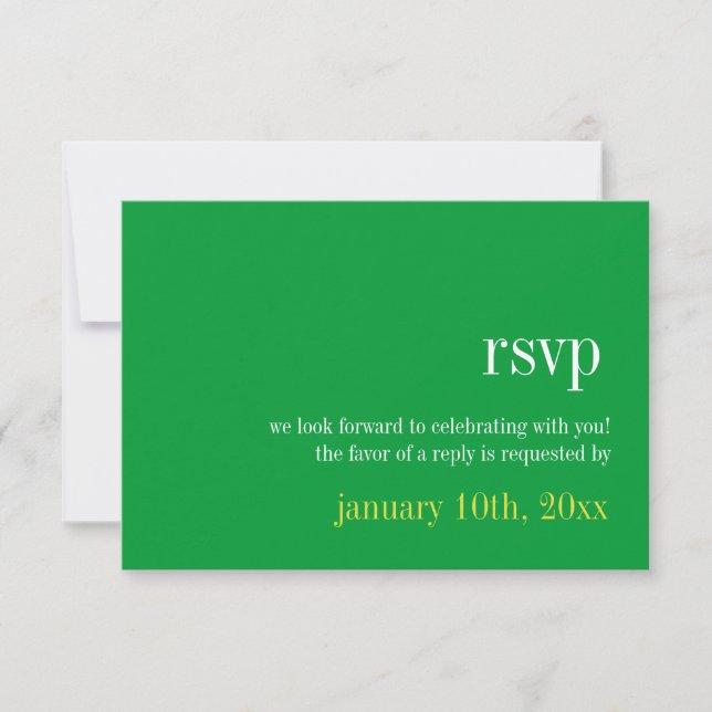 Soild green typography modern wedding response invitation (Front)