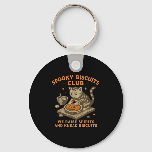 Soky Biscuits Club Cat, Funny Cat Ghost Halloween  Key Ring (Front)