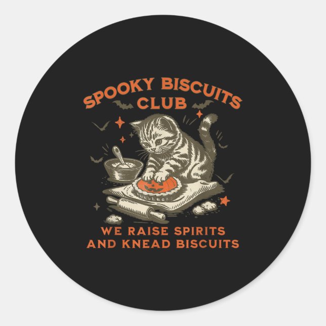 Soky Biscuits Club Cat, Funny Halloween Baking  Classic Round Sticker (Front)