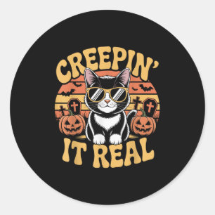 Soky Cute Creen' It Real Funny Cat Halloween Pun G Classic Round Sticker