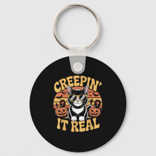 Soky Cute Creen' It Real Funny Cat Halloween Pun G Key Ring