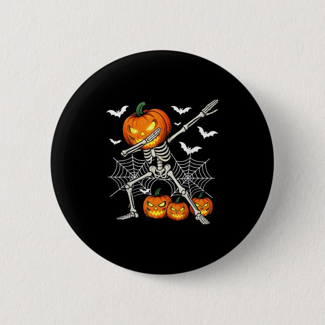 Soky Dabbing Pumpkin Head Skeleton Halloween Skele 6 Cm Round Badge (Front)