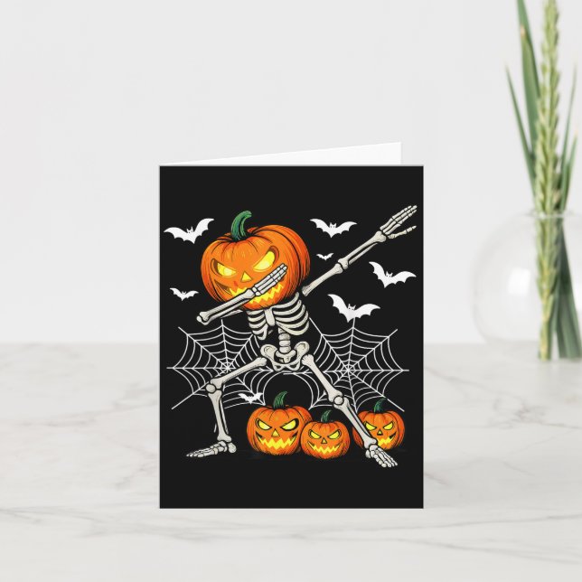 Soky Dabbing Pumpkin Head Skeleton Halloween Skele Card (Front)