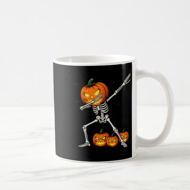 Soky Dabbing Pumpkin Head Skeleton Halloween Skele Coffee Mug (Right)