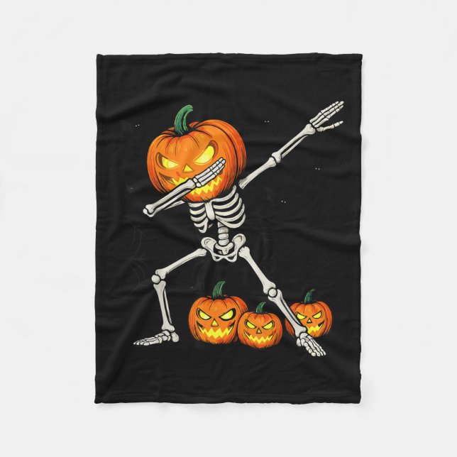 Soky Dabbing Pumpkin Head Skeleton Halloween Skele Fleece Blanket (Front)