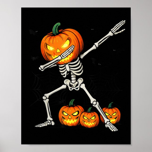 Soky Dabbing Pumpkin Head Skeleton Halloween Skele Poster (Front)