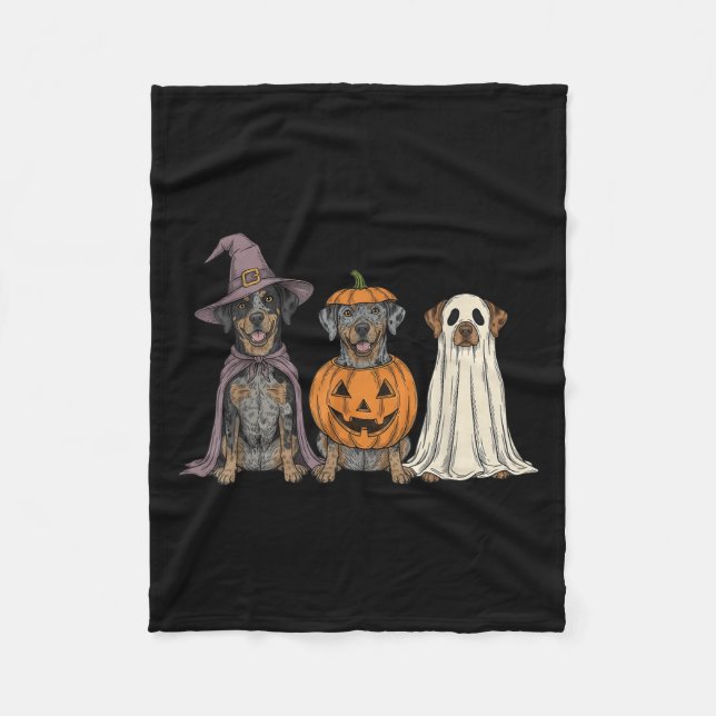 Soky Ghost Catahoula Leopard Dog Pumpkin Halloween Fleece Blanket (Front)