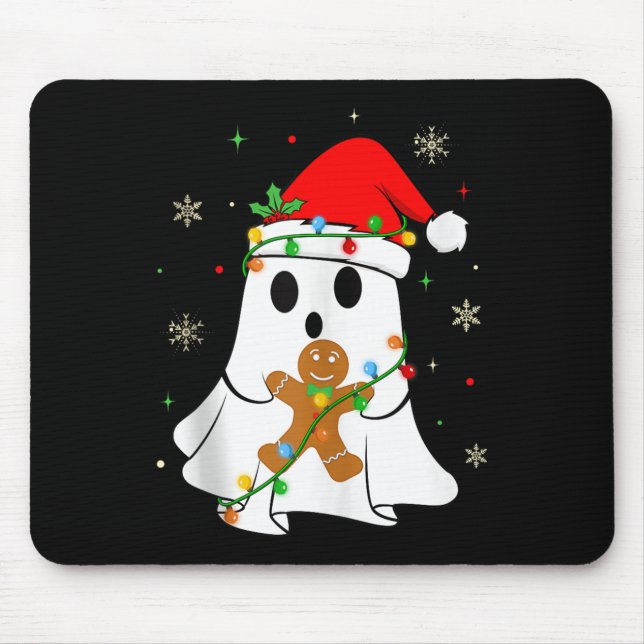 Soky Ghost Christmas Lights Santa Hat Funny Boo Gh Mouse Pad (Front)
