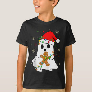 Soky Ghost Christmas Lights Santa Hat Funny Boo Gh T-Shirt