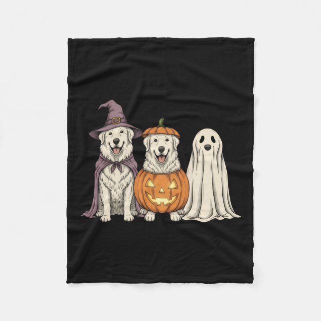 Soky Ghost Great Pyrenees Pumpkin Halloween Dog Lo Fleece Blanket (Front)