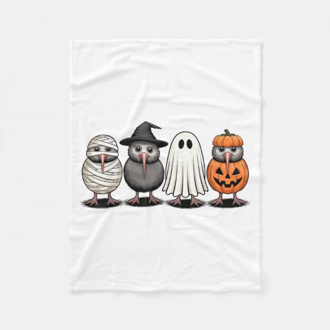 Soky Ghost Kiwi Bird Pumpkin Halloween Skeleton  Fleece Blanket (Front)