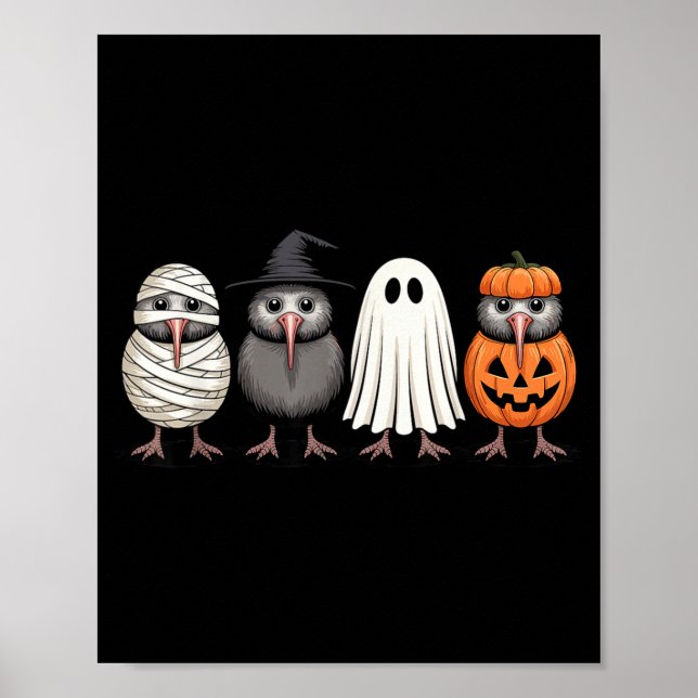 Soky Ghost Kiwi Bird Pumpkin Halloween Skeleton  Poster (Front)