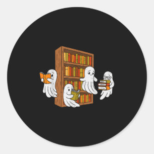 Soky Ghost Reading Books Halloween Library Bookwor Classic Round Sticker
