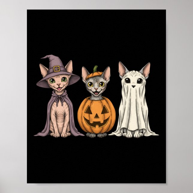 Soky Ghost Sphynx Cat Lover Pumpkin Halloween Long Poster (Front)