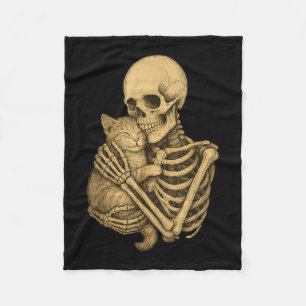 Soky Halloween Cute Cat Hugging Skeleton Fleece Blanket