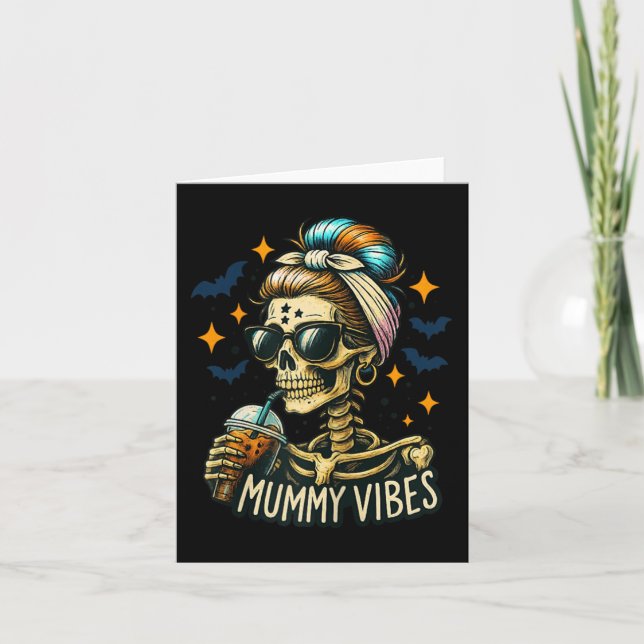 Soky Mummy Skeleton Coffee Vibes Halloween Mom Pro Card (Front)