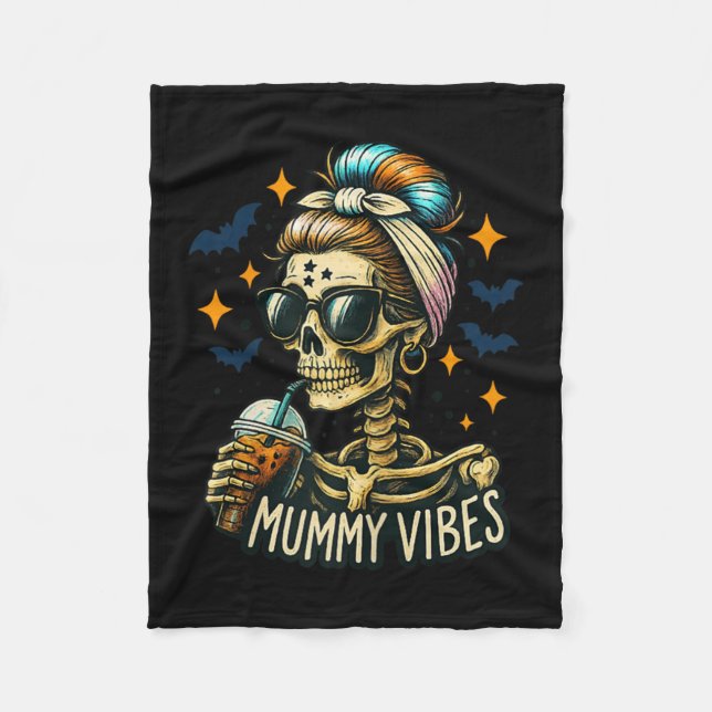 Soky Mummy Skeleton Coffee Vibes Halloween Mom Pro Fleece Blanket (Front)