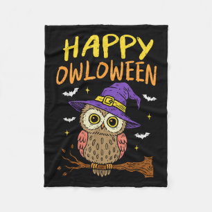 Soky Owl Happy Owloween Witch Funny Halloween Bird Fleece Blanket
