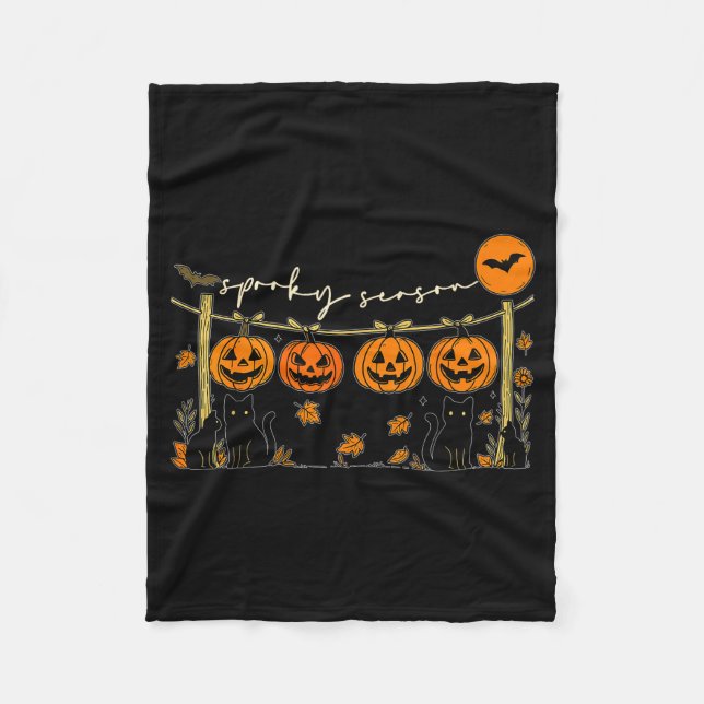 Soky Season Retro Halloween Black Cat Pumpkin Fall Fleece Blanket (Front)